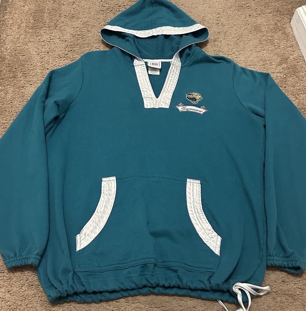 Jacksonville Jaguars Y2K NFL for Her Pullover Hoodie Teal Size XL White Trim